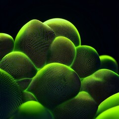 Poster - Abstract Green Dots and Curves Forming Organic Shapes on a Dark Background in a Futuristic Style