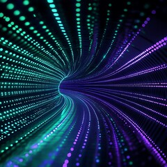 Poster - Abstract Light Tunnel with Colorful Dots Flowing in Dynamic Patterns and Gradients for Futuristic Background