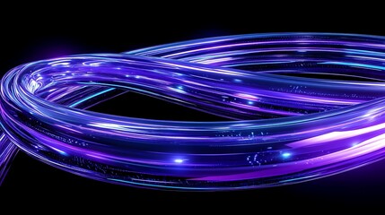 Poster - Abstract Light Waves in Vibrant Purple and Blue with Smooth Flowing Curves Against a Black Background