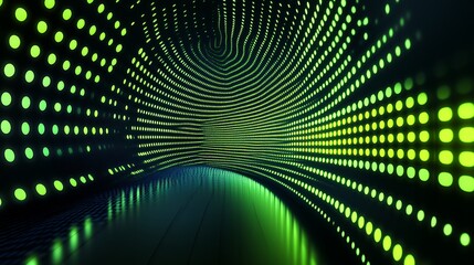 Poster - Abstract neon green tunnel with glowing dots, digital patterns, and futuristic aesthetics for creative projects