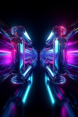 Poster - Abstract Neon Lights Reflection in Futuristic Space with Glass Structures and Vibrant Color Patterns