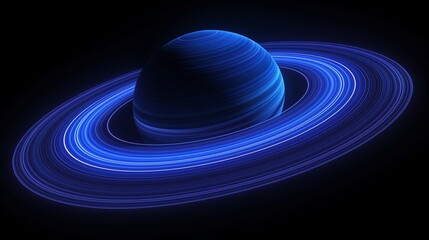 Aufkleber - Gas giant with glowing rings in darkness 3d rendering image. Neon traces forming celestial body background wallpaper colorful realistic. Deep cosmos researching concept idea