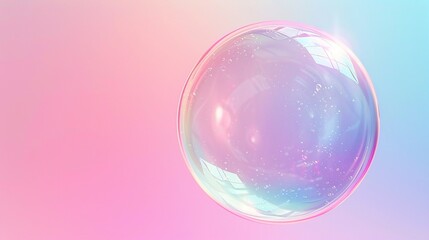 Aufkleber - floating translucent bubble with sparkling light reflections 3d rendering image. soft pink blue grad