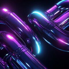 Poster - Abstract vibrant neon glowing pipes in a dark background creating a surreal and futuristic atmosphere