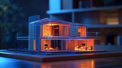 Aufkleber - A modern architectural model illuminated with vibrant colors.