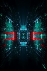 Poster - Futuristic Abstract Background with Glowing Lines and Lights in Blue and Red Colors for Technology Concept