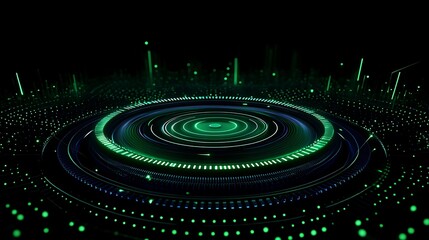 Poster - futuristic abstract design with green lights and circular patterns for technology and science concep