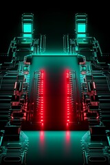 Poster - Futuristic Abstract Technology Background with Neon Lights and Circuit Board Design