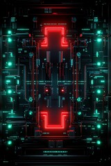 Poster - Futuristic Circuit Board Design with Neon Lights and Abstract Technology Elements for Modern Backgrounds