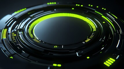 Poster - futuristic circular interface design with neon green lights and dark background for technology conce