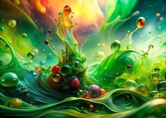 Wall Mural - Vibrant Green Abstract Background with Fluid Colorful Patterns in 3D for Artistic Double Exposure Photography Inspiration