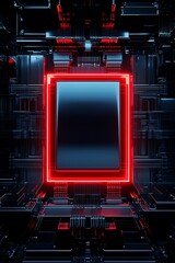 Aufkleber - futuristic digital frame surrounded by neon lights and abstract circuit patterns in a dark environme