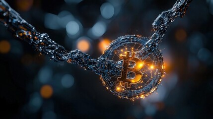 Leinwandbilder - Dynamic bitcoin blockchain visualization abstract graphic art in a futuristic digital space environment