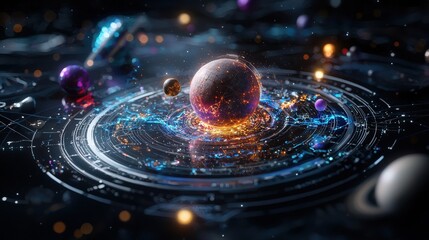 Poster - Exploring a glowing digital map of the solar system cosmic journey visualization galactic environment immersive experience