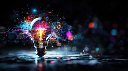 Poster - Illuminated light bulb concept abstract visualization technology dark environment close-up economic growth insights