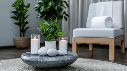 Aufkleber - Calming therapy room with plants and candles urban apartment interior design relaxing setting minimalist viewpoint