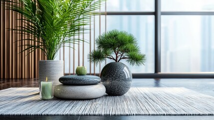 Poster - Calming elements in a therapy room urban setting interior design tranquil environment close-up view wellness concept