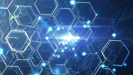 Wall Mural - abstract blue hexagonal pattern with glowing lights