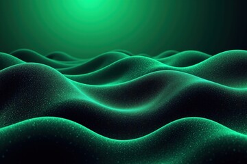 Wall Mural - abstract green wavy landscape with gentle light reflections and dot texture.
