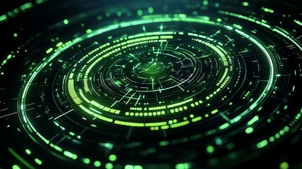 Poster - futuristic green circular technology design with neon light effects for abstract digital backgrounds