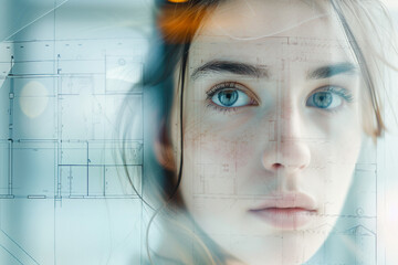 Poster - A double exposure image of a worker in laboratory generative AI