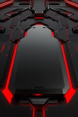 Poster - futuristic technology background with dark surface and red neon lights for sci-fi and digital themes