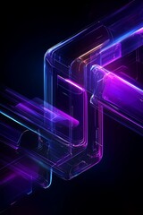 Poster - Vibrant Abstract Futuristic Neon Lines with Glass Effect in Purple and Blue Shades on Dark Background