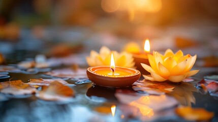 Poster - Floating candles and lotus flowers create a serene, tranquil ambiance.