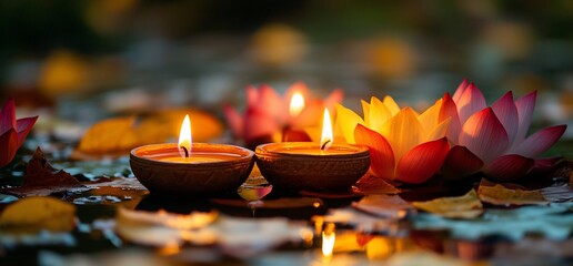 Poster - Floating candles and lotus flowers create a serene, tranquil atmosphere.