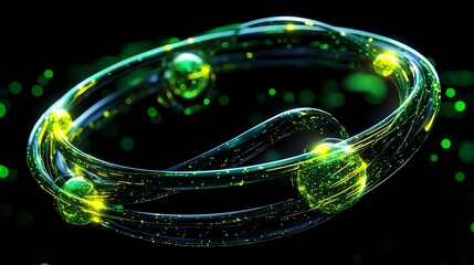 Poster - Vibrant Green Light Swirling Around Energetic Spheres in a Futuristic Abstract Design Representation