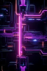Poster - Vibrant Neon Circuit Design with Glowing Tubes and Abstract Technology Background