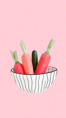 Poster - Minimalist bowl of colorful carrots  
