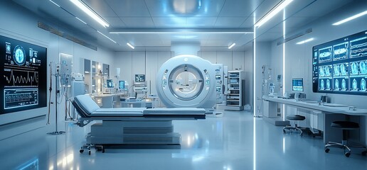 Aufkleber - Modern medical imaging room with advanced equipment and clean design.