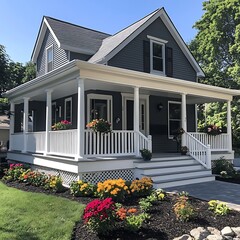 Wall Mural - Gray house with white porch, adding charm and warmth to the overall aesthetic. - Image #1 @PrideWalaBrother