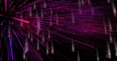 Poster - image of binary coding and data processing over black background
