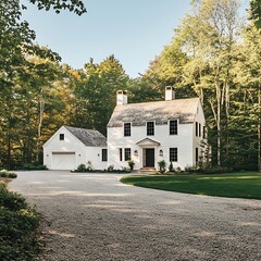 Wall Mural - White farmhouse with paved driveway, creating a classic yet modern aesthetic. - Image #4 @PrideWalaBrother