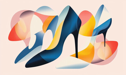Poster - Vibrant Abstract Design Featuring Colorful High Heels in a Modern Artistic Display