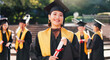 © peopleimages.com - Woman, university student and happy with certificate for graduation, celebration and achievements in Japan. Female person, college graduate and proud on portrait with scroll for academic success