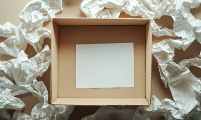 Wall Mural - Cardboard Box With White Paper and Crumpled Paper Surround