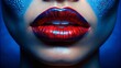 © Wanlop - Vibrant Night Photography of Red Lip Patterns Against a Striking Blue Background, Capturing the Essence of Bold Colors and Unique Textures in Artistic Composition