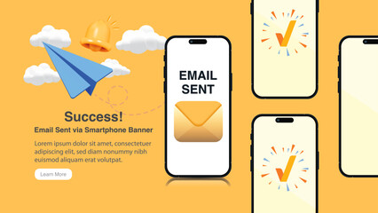 Poster - Realistic Smartphone Mockup Banner: Concept for Messaging and Email Notifications Sent Out. Vector Background