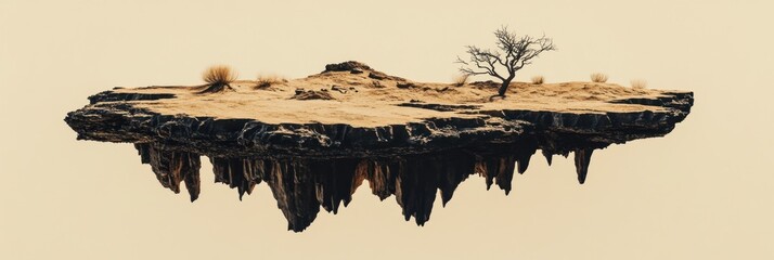 Wall Mural - a surreal floating island with a barren tree and sandy terrain, evoking a dreamlike atmosphere.