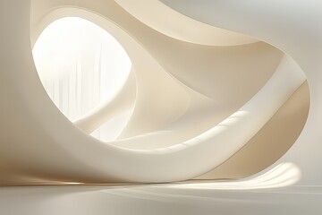 Poster - Modern architectural interior featuring soft curves and natural light in a serene environment. Generative AI