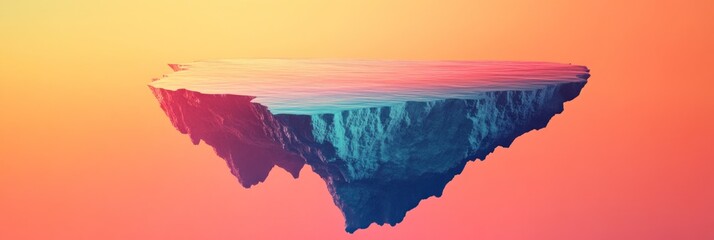 Wall Mural - a surreal floating island with a serene water surface against a gradient background.