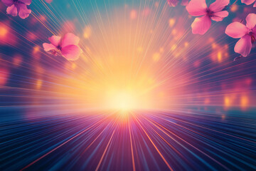 Poster - a beautiful background with pink flowers and rays