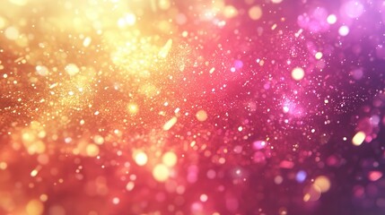 Abstract blurred bokeh background with shimmering golden and pink sparkles.