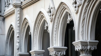 Wall Mural - castle's arched windows and ornate carvings, the monochrome details emphasizing the craftsmanship of the design