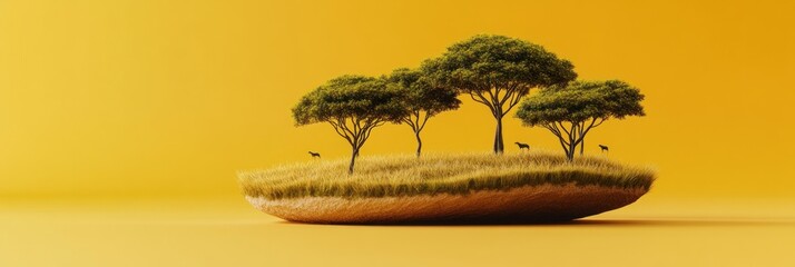 Wall Mural - a surreal landscape featuring trees on a floating island against a yellow backdrop.