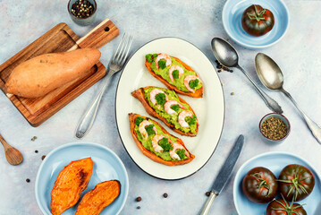 Wall Mural - Baked, Stuffed Sweet Potatoes.