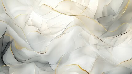 Poster - An abstract alcohol ink design with swirling white and gray tones, highlighted with fine gold lines.